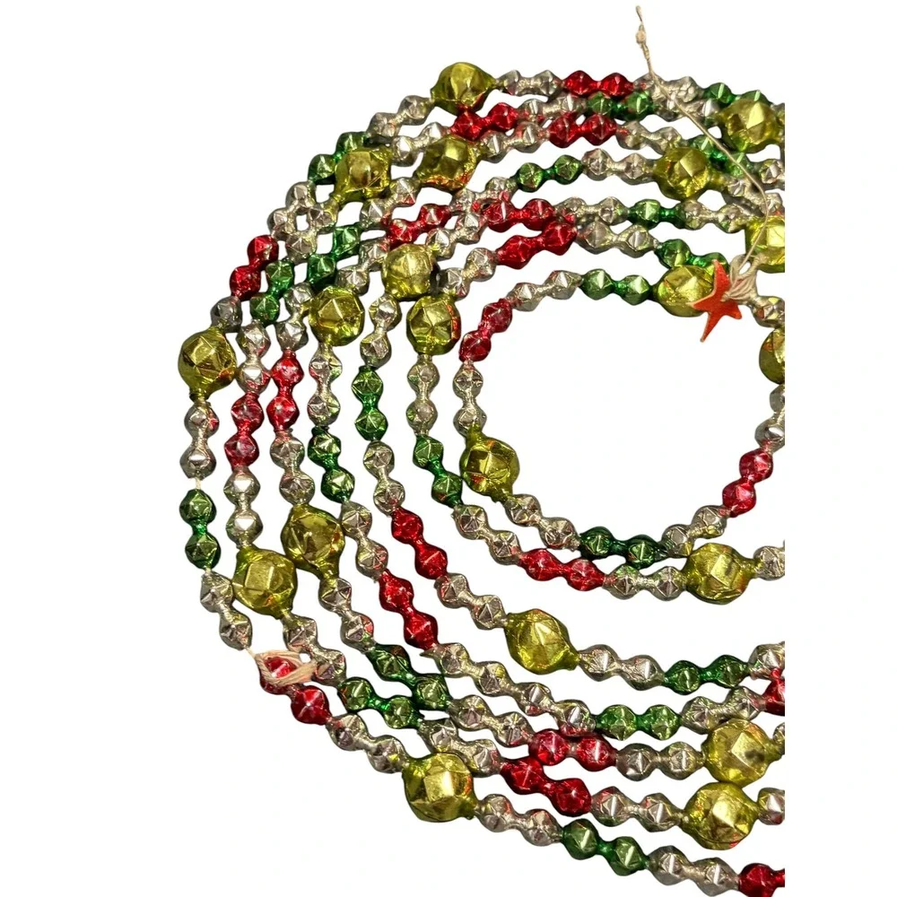 Vintage Mercury Glass Bead Christmas Garland Red Green Gold Silver 104 Inch